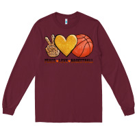 Burgundy peace love basketball Long Sleeve Tee - AdoDesignShop