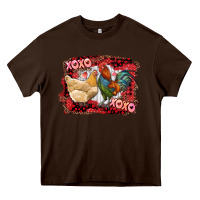 Chocolate Brown xoxo rooster and chicken Heavy Core Tee - RanaPortraitStore