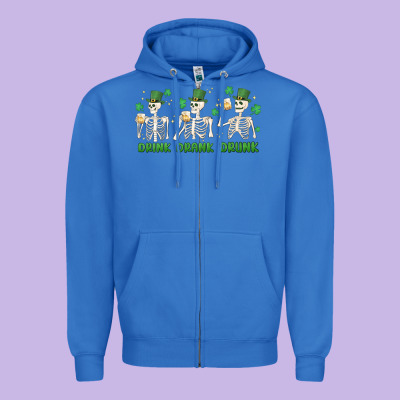 Drink Drank Drunk St. Patricks Day Skeletons Zipper Hoodie Designed By Maliassmallbusiness