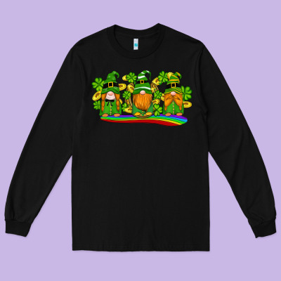 St Patricks Day Gnomes Shamrock Gold Rainbow Long Sleeve Tee Designed By Artiststas