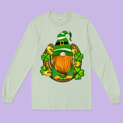 St Patricks Day Gnomes Horseshoe Shamrock Gold Long Sleeve Tee Designed By Artiststas