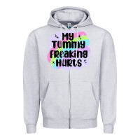 Heather Grey my tummy freaking hurts Zipper Hoodie - MaliasSmallBusiness
