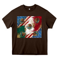 Chocolate Brown American with mexican flag Heavy Core Tee - RanaPortraitStore