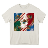 Cream American with mexican flag Heavy Core Tee - RanaPortraitStore