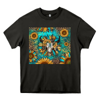 Asphalt bull skull sunflowers Heavy Core Tee - RanaPortraitStore