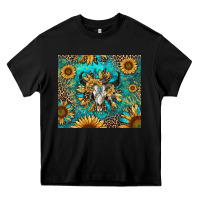 Black bull skull sunflowers Heavy Core Tee - RanaPortraitStore