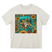 Cream bull skull sunflowers Heavy Core Tee - RanaPortraitStore