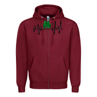 Burgundy shamrock heartbeat Zipper Hoodie - MaliasSmallBusiness
