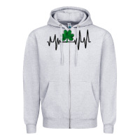 Heather Grey shamrock heartbeat Zipper Hoodie - MaliasSmallBusiness