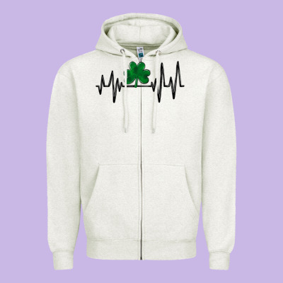 Shamrock Heartbeat Zipper Hoodie Designed By Maliassmallbusiness