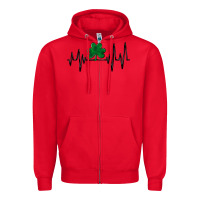 Red shamrock heartbeat Zipper Hoodie - MaliasSmallBusiness