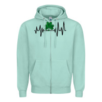 Seafoam shamrock heartbeat Zipper Hoodie - MaliasSmallBusiness