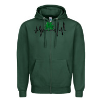 Sports Green shamrock heartbeat Zipper Hoodie - MaliasSmallBusiness