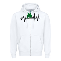 White shamrock heartbeat Zipper Hoodie - MaliasSmallBusiness