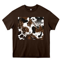 Chocolate Brown cowhide and leopard pattern Heavy Core Tee - RanaPortraitStore