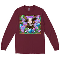 Burgundy easter cow eggs flowers daisys Long Sleeve Tee - Artiststas