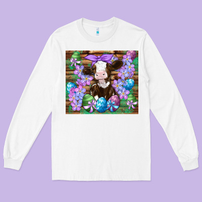 Easter Cow Eggs Flowers Daisys Long Sleeve Tee Designed By Artiststas