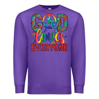 Purple Lgbtq God Loves Everyone With Unicorn Premium Sweatshirt - BundleAndBundleShop