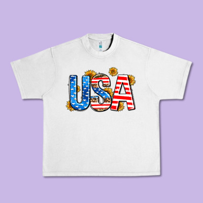Usa Sunflower Urban Heavy Tee Designed By Adodesignshop