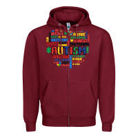 Burgundy autism heart Zipper Hoodie - MaliasSmallBusiness