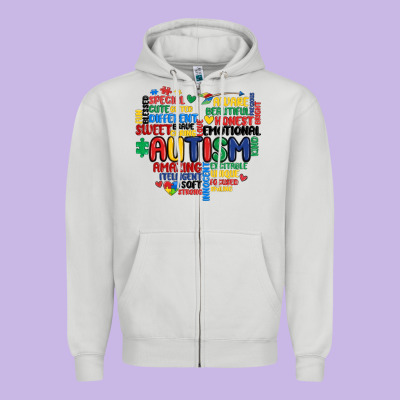 Autism Heart Zipper Hoodie Designed By Maliassmallbusiness