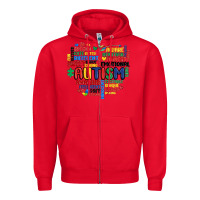 Red autism heart Zipper Hoodie - MaliasSmallBusiness