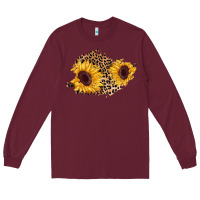 Burgundy sunflower leopard patch Long Sleeve Tee - AdoDesignShop
