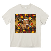 Cream Christmas cow Heavy Core Tee - RanaPortraitStore
