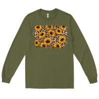 Army Green sunflower leopard background Long Sleeve Tee - AdoDesignShop
