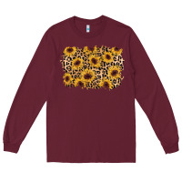 Burgundy sunflower leopard background Long Sleeve Tee - AdoDesignShop