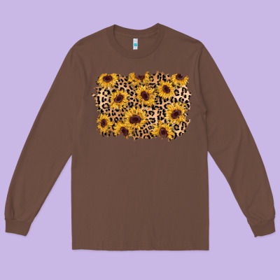 Sunflower Leopard Background Long Sleeve Tee Designed By Adodesignshop