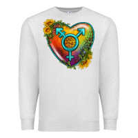 Oatmeal Heather Lgbtq Heart With Sunflower Premium Sweatshirt - BundleAndBundleShop