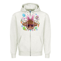Oatmeal Heather easter cow Zipper Hoodie - MaliasSmallBusiness