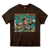 Chocolate Brown cowgirl sunflower turquoise Heavy Core Tee - RanaPortraitStore