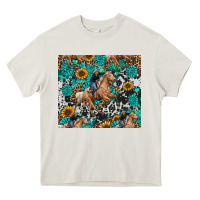 Cream cowgirl sunflower turquoise Heavy Core Tee - RanaPortraitStore