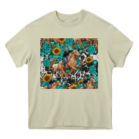 Mossy cowgirl sunflower turquoise Heavy Core Tee - RanaPortraitStore