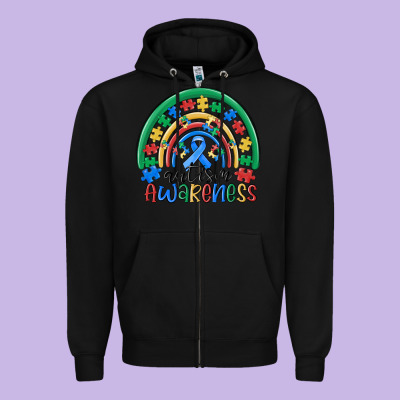 Autism Awareness Rainbow Zipper Hoodie Designed By Maliassmallbusiness