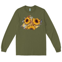 Army Green sunflower glitter leather patch Long Sleeve Tee - AdoDesignShop