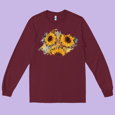 Sunflower Glitter Leather Patch Long Sleeve Tee Designed By Adodesignshop