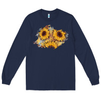 Navy sunflower glitter leather patch Long Sleeve Tee - AdoDesignShop