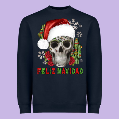 Feliz Navidad Skull Cactus Heavyweight Sweatshirt Designed By Jahusdesignshop
