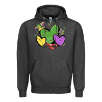 Charcoal Heather mardi gras hearts Zipper Hoodie - MaliasSmallBusiness