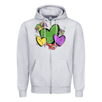 Heather Grey mardi gras hearts Zipper Hoodie - MaliasSmallBusiness