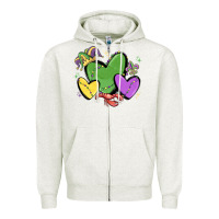 Oatmeal Heather mardi gras hearts Zipper Hoodie - MaliasSmallBusiness