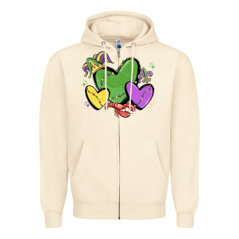 Mardi Gras Hearts Zipper Hoodie by MaliasSmallBusiness | Teevron