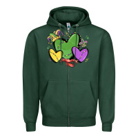 Sports Green mardi gras hearts Zipper Hoodie - MaliasSmallBusiness