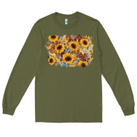 Army Green sunflower glitter leather background Long Sleeve Tee - AdoDesignShop