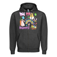 Charcoal Heather easter hoppy bunny Zipper Hoodie - MaliasSmallBusiness