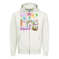 Oatmeal Heather easter hoppy bunny Zipper Hoodie - MaliasSmallBusiness