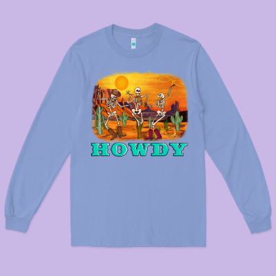 Western Skeleton Long Sleeve Tee Designed By Adodesignshop